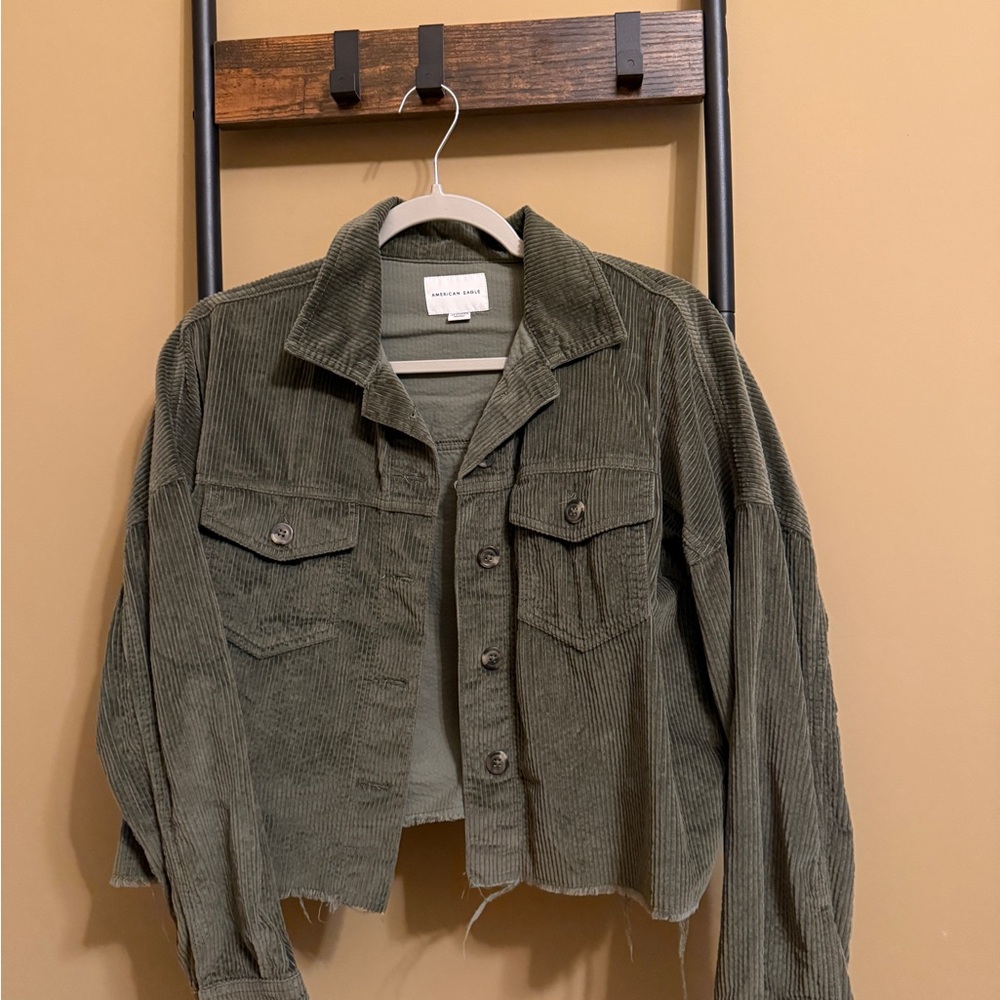 American Eagle Outfitters Olive Corduroy Cropped Jacket